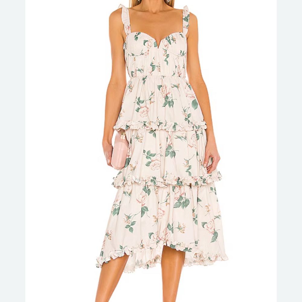 Sau Lee Floral Ruffle Midi Peyton Dress